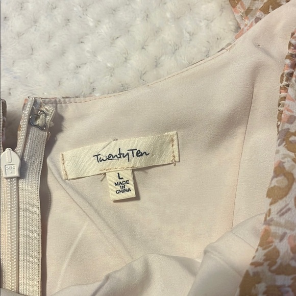 Twenty Ten Womens Mini Dress Pink and Beige Ruffle Sleeves Spring A-line Large - Picture 12 of 13